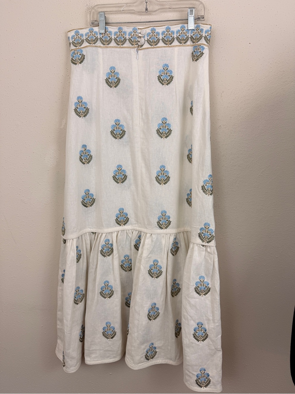 Rosewater House Cream Embroidered Tie-Shoulder Maxi Skirt Set White Linen - Picture 8 of 15